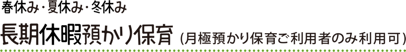 春休み・夏休み・冬休み 長期休暇預かり保育（月極預かり保育ご利用者のみ利用可）